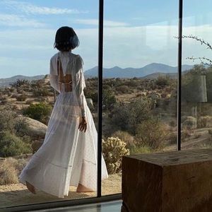 Raf Simons Calvin Klein 205W39NYC Embroidered Peasant Dress Long Sleeve White